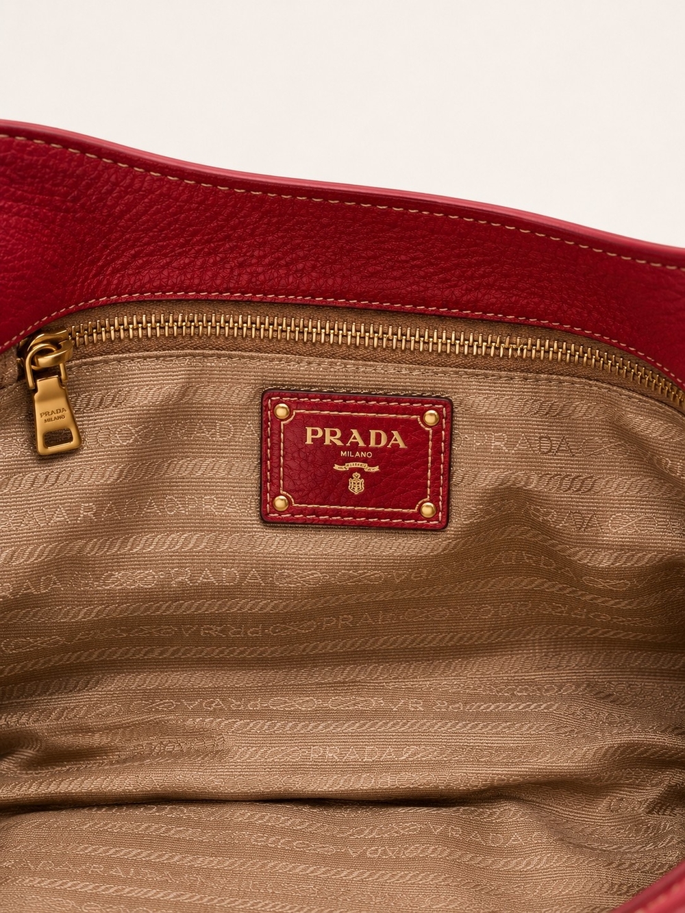 Prada Red Leather Satchel with Gold-Tone Hardware - Picture 6 of 7